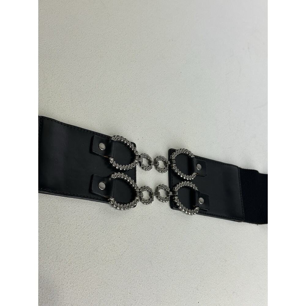 Free People Wide Black Double Ring Studded Boho Western Waist Belt Size S/M - Picture 11 of 12